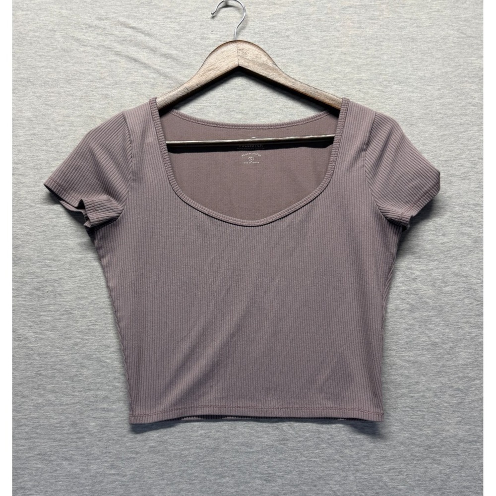 Hollister Must Have Collection Cropped T Shirt Womens Medium Taupe Ribbed Knit